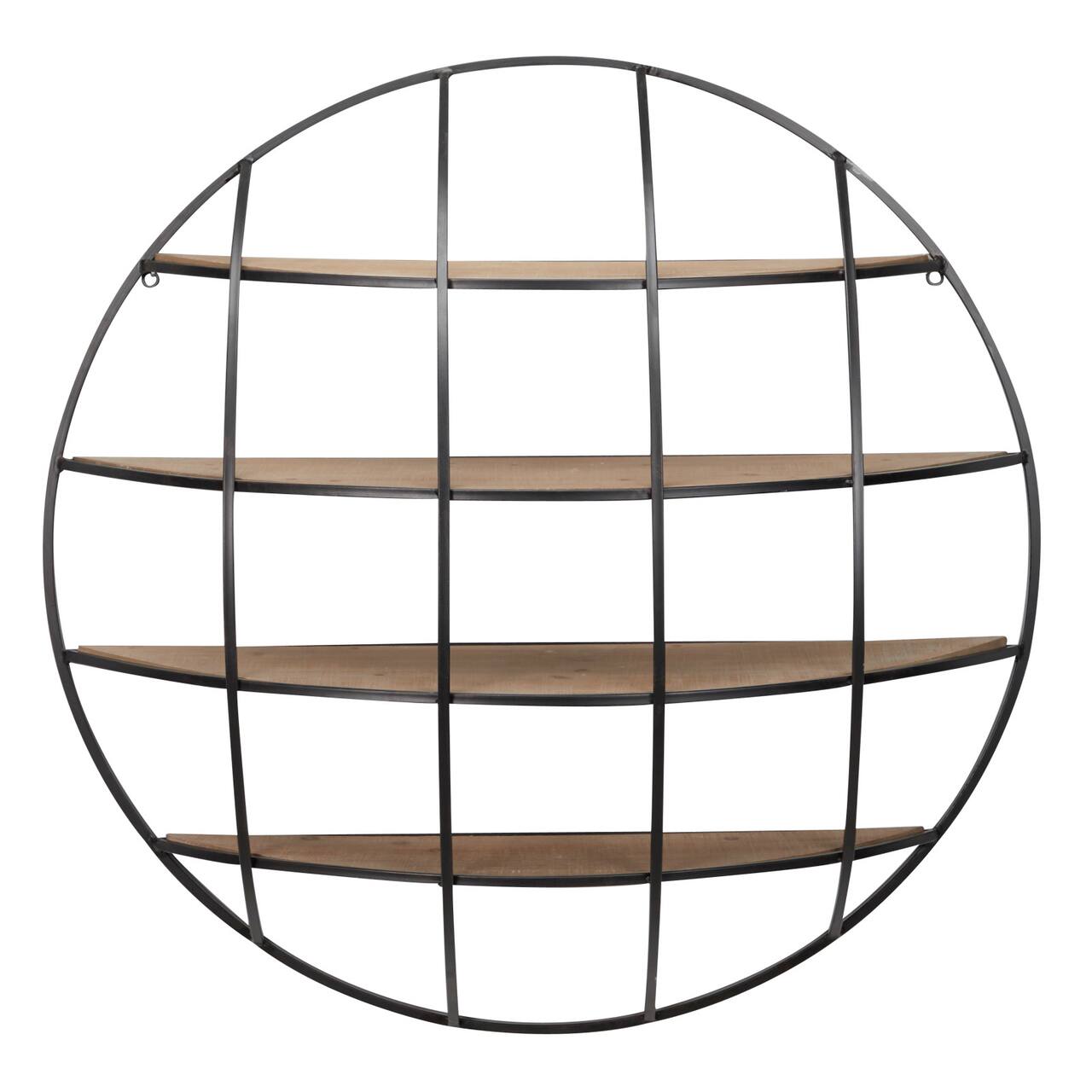 36" Light Brown Iron Round Wall Shelf Unit